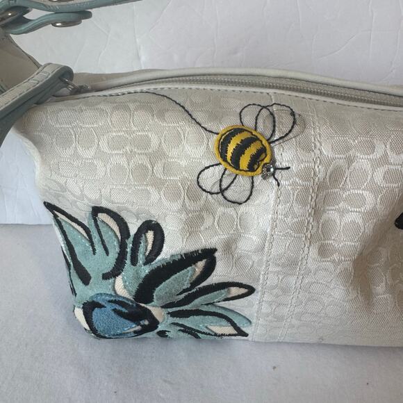 Coach Floral Bee Design Limited Edition Handbag Canvas 9" Purse Charm Spring - Picture 3 of 13